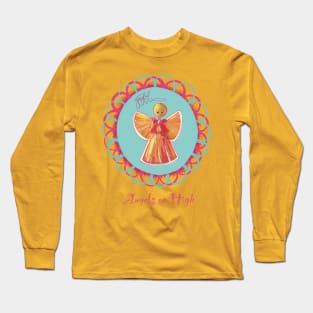 Scandinavian straw angel wreath-Angels on High Long Sleeve T-Shirt